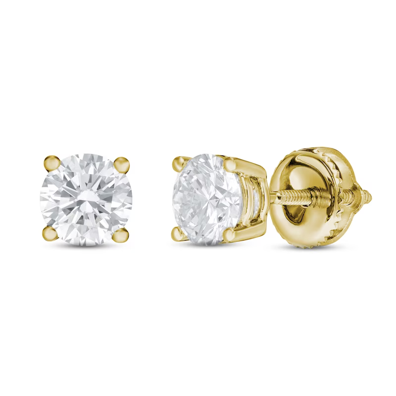 Lab-Created Diamond Solitaire Stud Earrings 1 ct tw Round 14K Yellow Gold (SI2/F) - Image 1