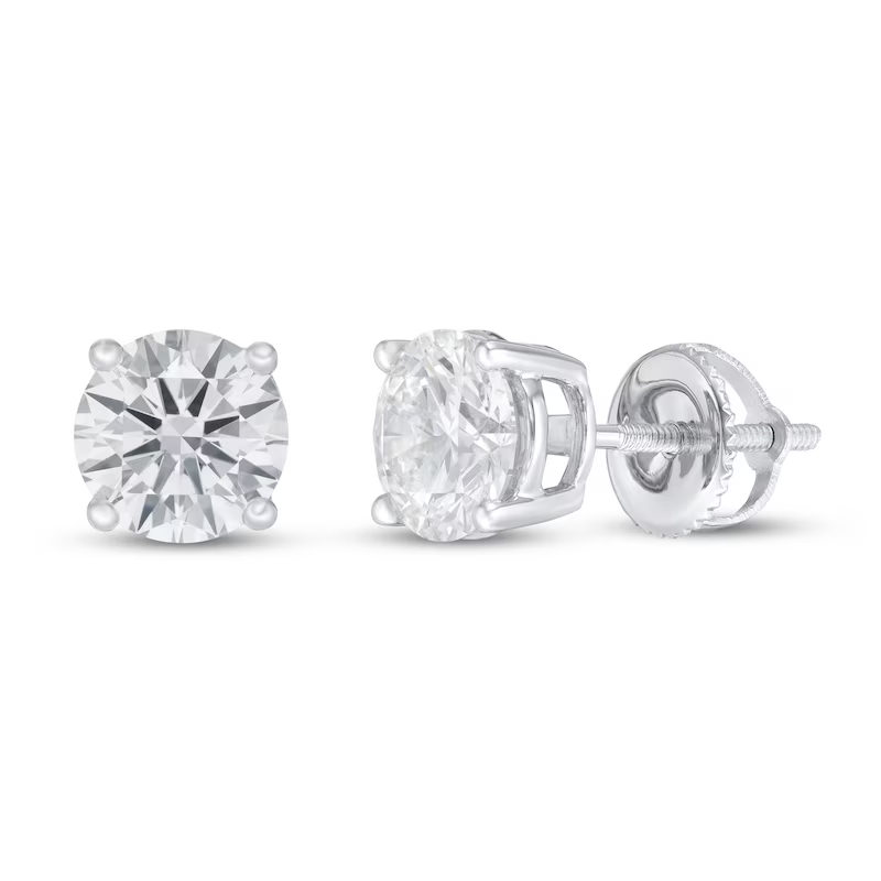 Lab-Created Diamond Solitaire Earrings 1-1/2 ct tw Round 14K White Gold (SI2/F) - Image 1