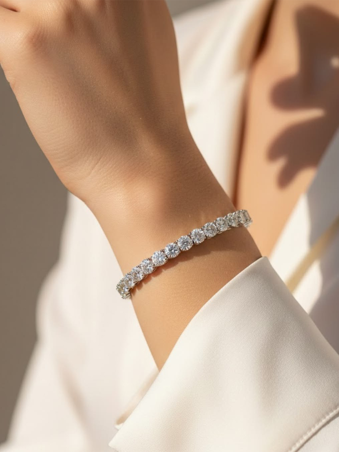 Model wearing diamond engagement ring