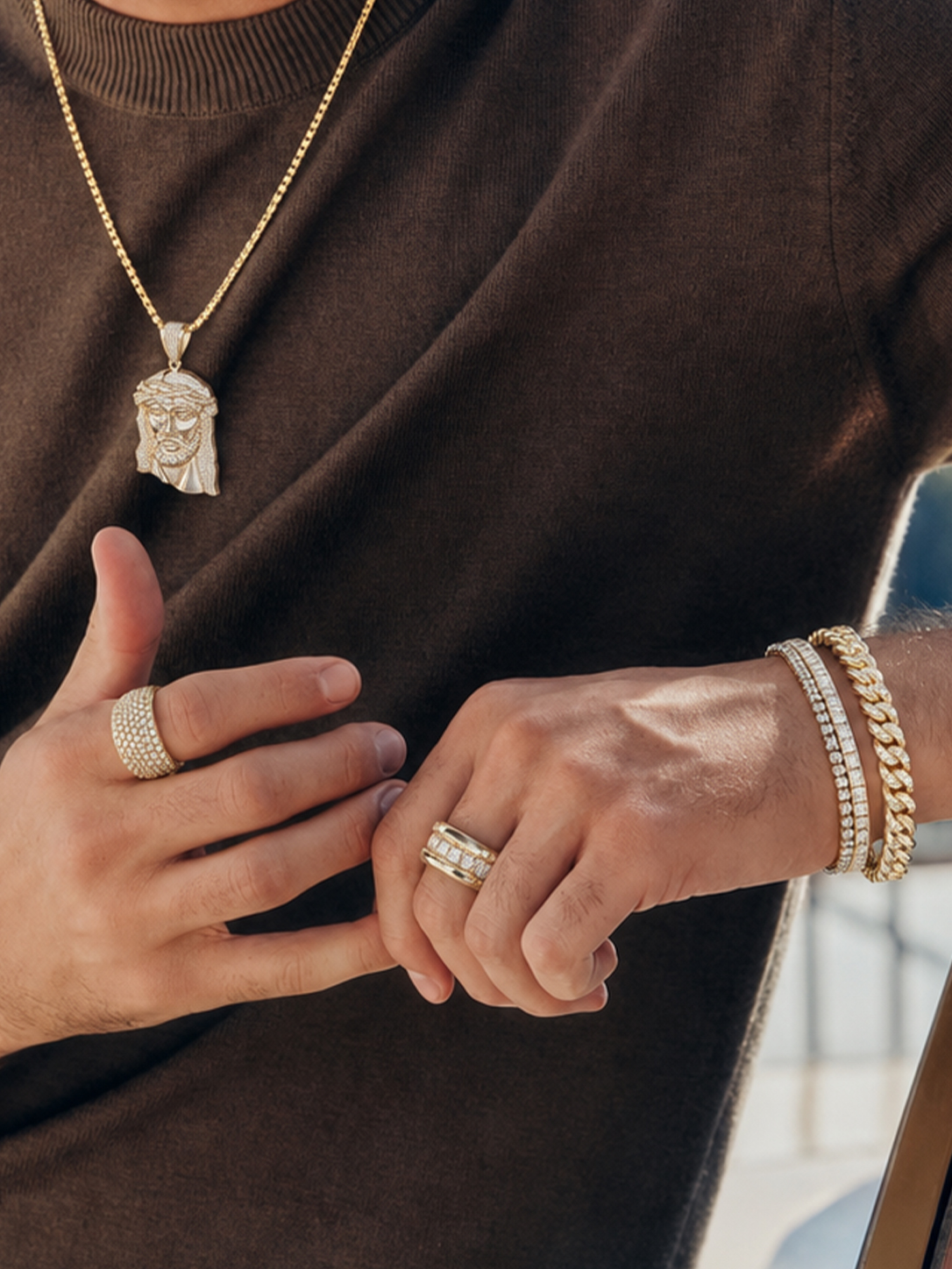 Model wearing diamond engagement ring