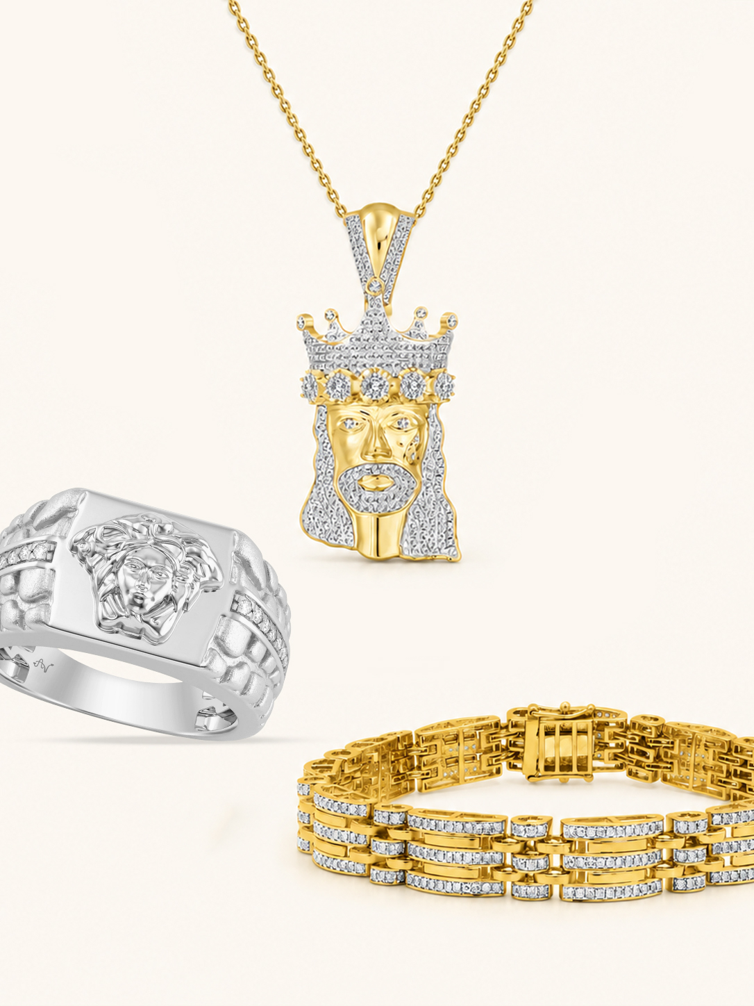 Gold diamond engagement ring and wedding band