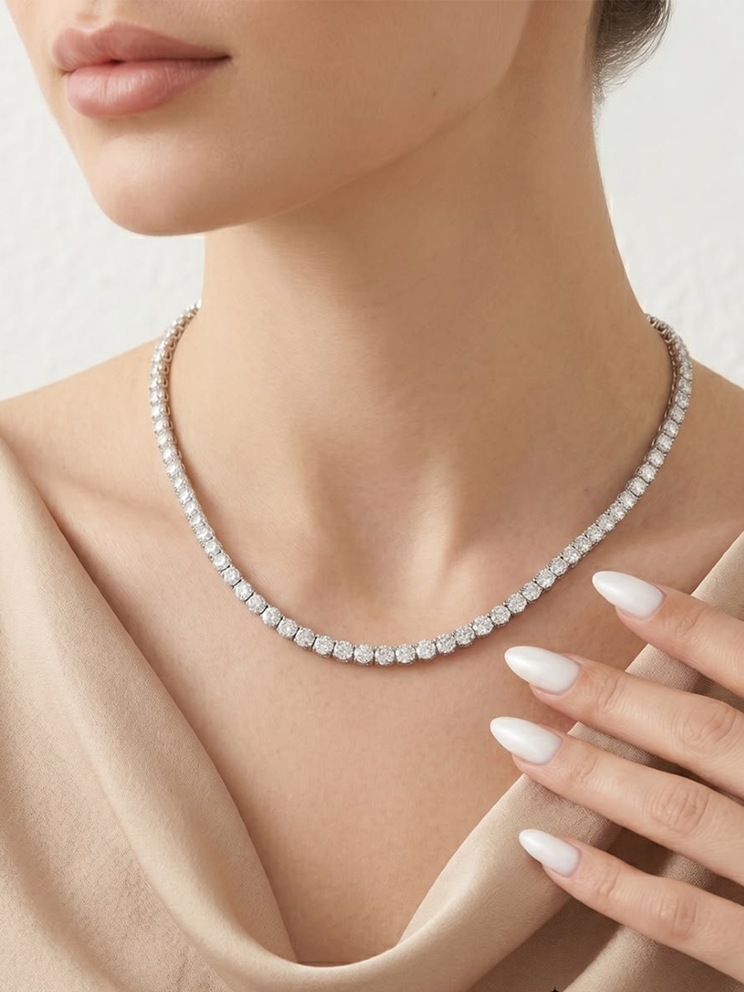 Model wearing diamond engagement ring