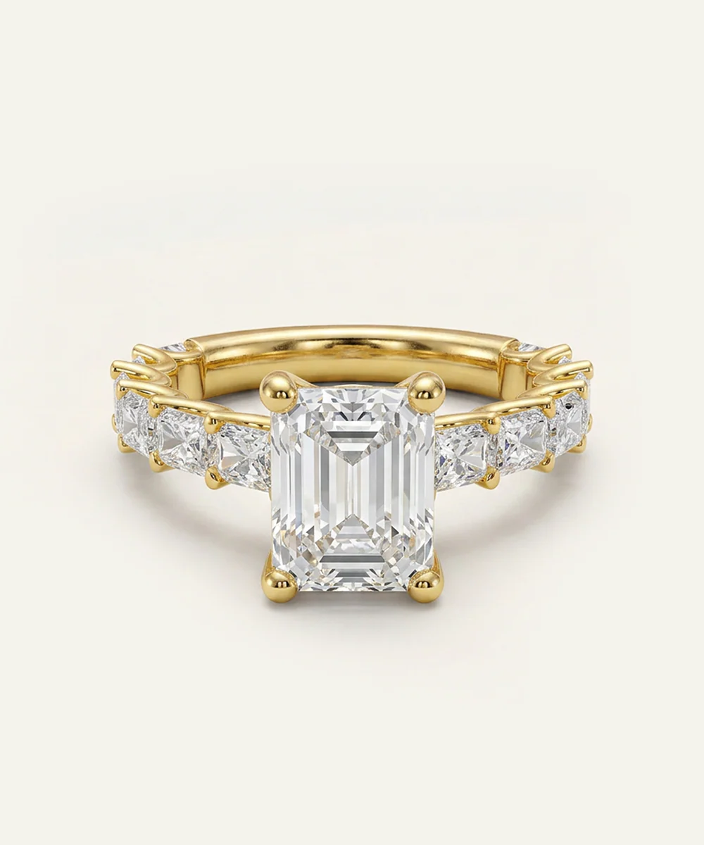 Gold diamond engagement ring and wedding band