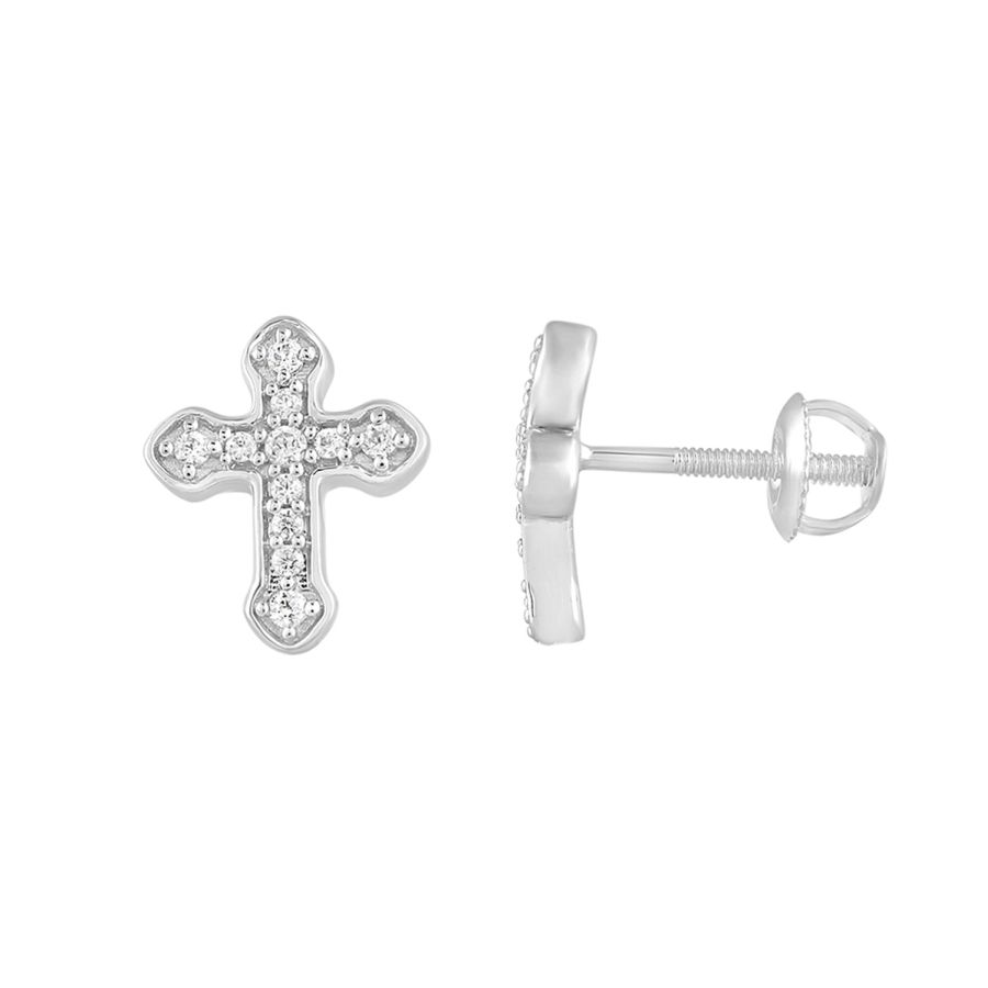 LADIES EARRINGS 0.15CT ROUND DIAMOND 10K WHITE GOLD - Image 1