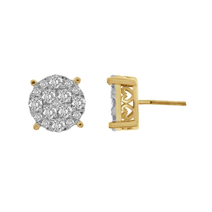 LADIES STUD EARRINGS 2.00CT ROUND DIAMOND 10K YELLOW GOLD - Image 1