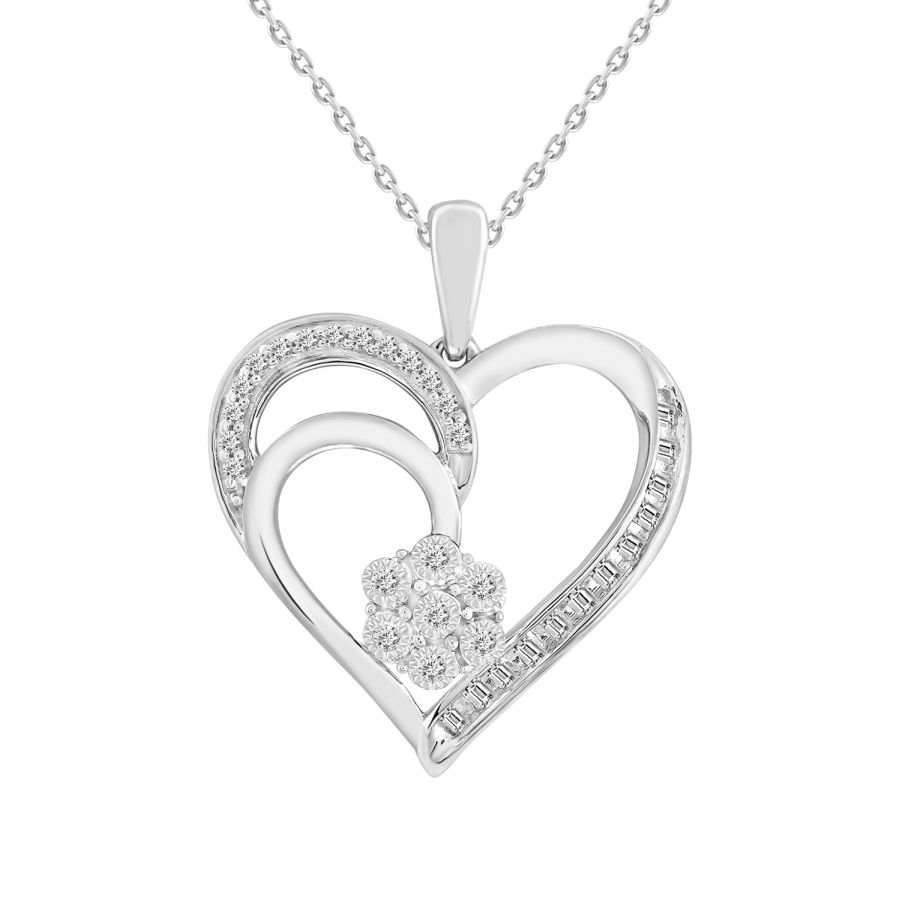 LADIES PENDANT 0.10CT ROUND/BAGUETTE DIAMOND 10K WHITE GOLD - Image 1