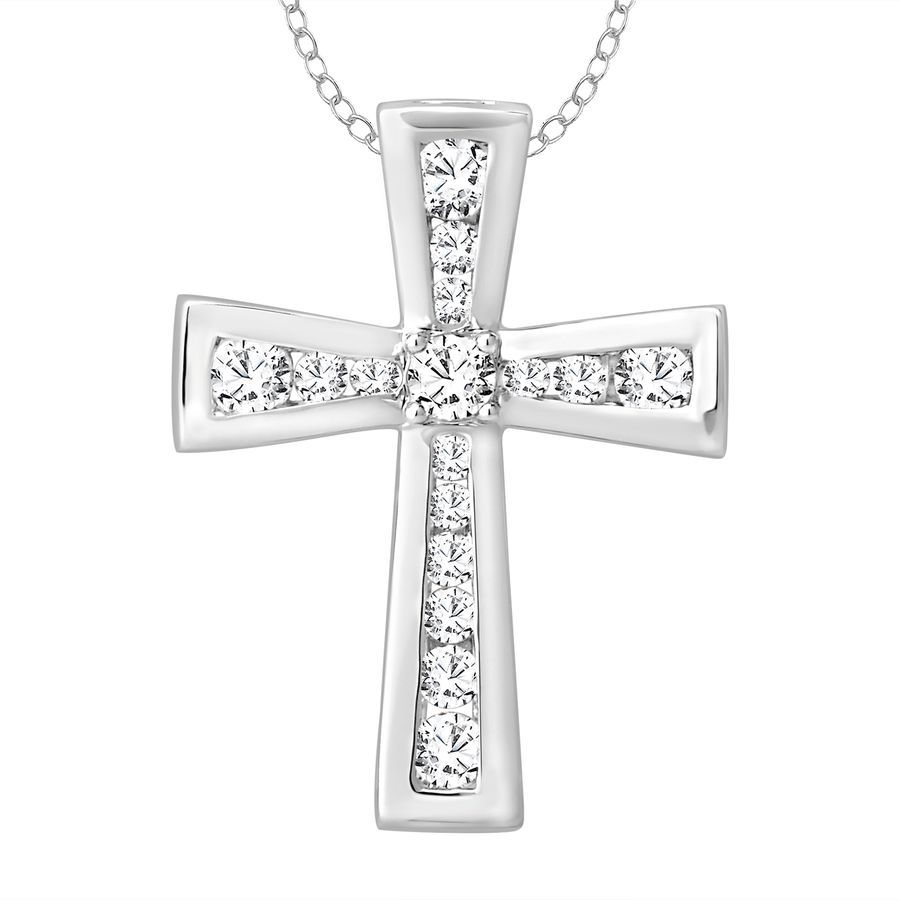 LADIES PENDANT WITH CHAIN 0.25CT ROUND DIAMOND 10K WHITE GOLD - Image 1