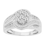 LADIES RING 1.00CT ROUND/BAGUETTE DIAMOND 10K WHITE GOLD