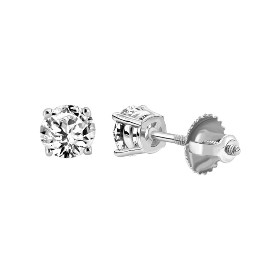 LADIES SOLITAIRE EARRINGS 1.00CT ROUND DIAMOND 14K WHITE GOLD - Image 1