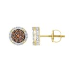 LADIES EARRINGS 0.50CT ROUND/BAGUETTE DIAMOND 10K YELLOW GOLD