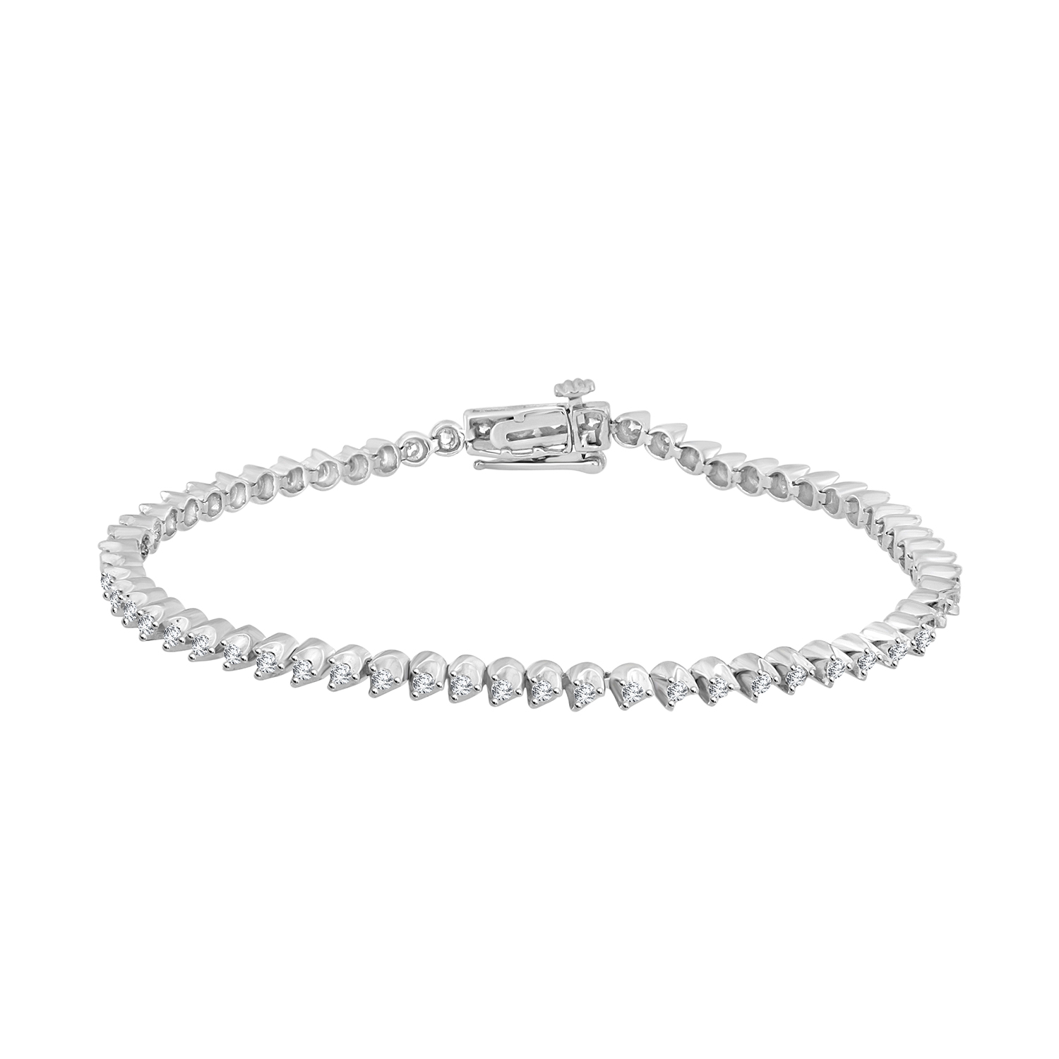 LADIES BRACELET 1.00CT ROUND DIAMOND 14K WHITE GOLD (SI QUALITY) - Image 1