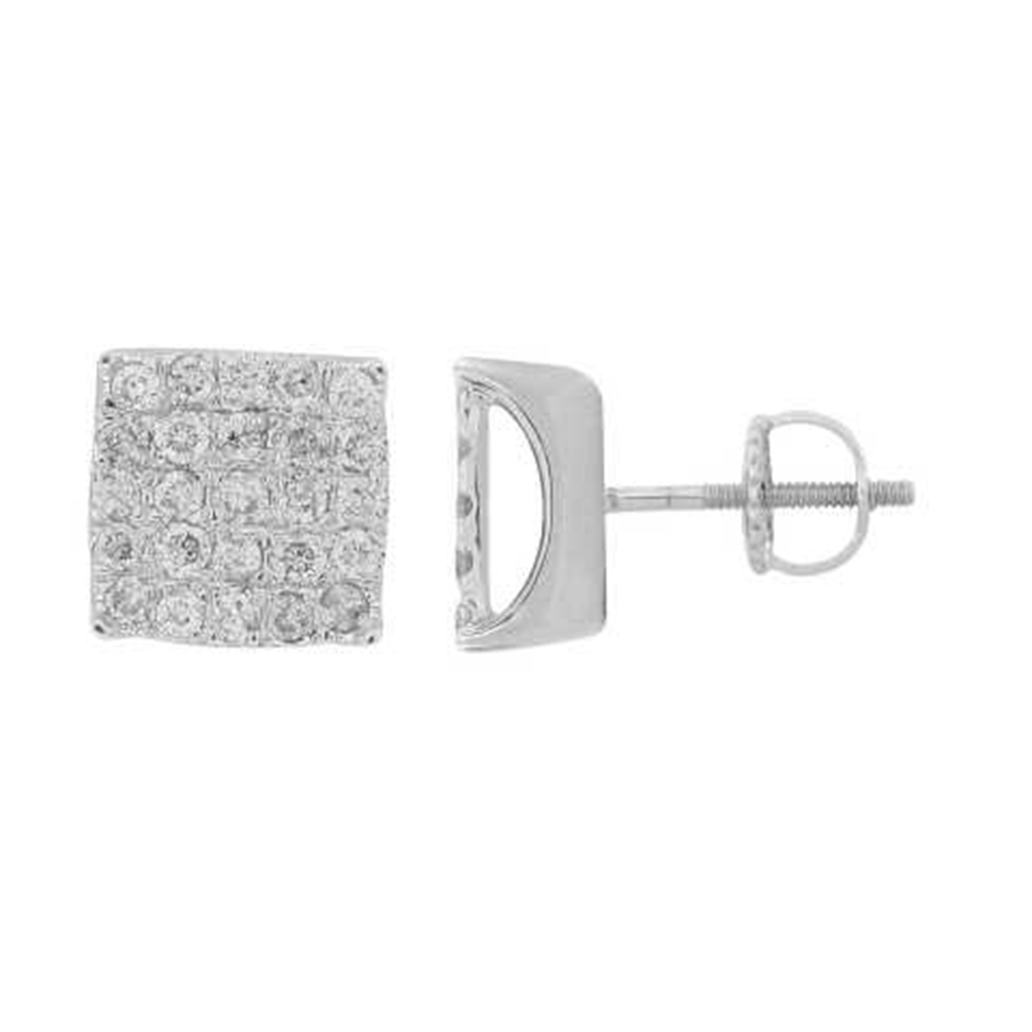 LADIES STUD EARRINGS 1.00CT ROUND DIAMOND 10K WHITE GOLD - Image 1