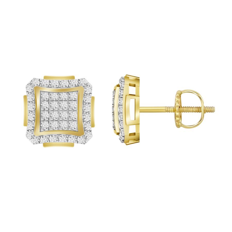MEN'S STUD EARRINGS 0.25CT ROUND DIAMOND 10K YELLOW GOLD - Image 1