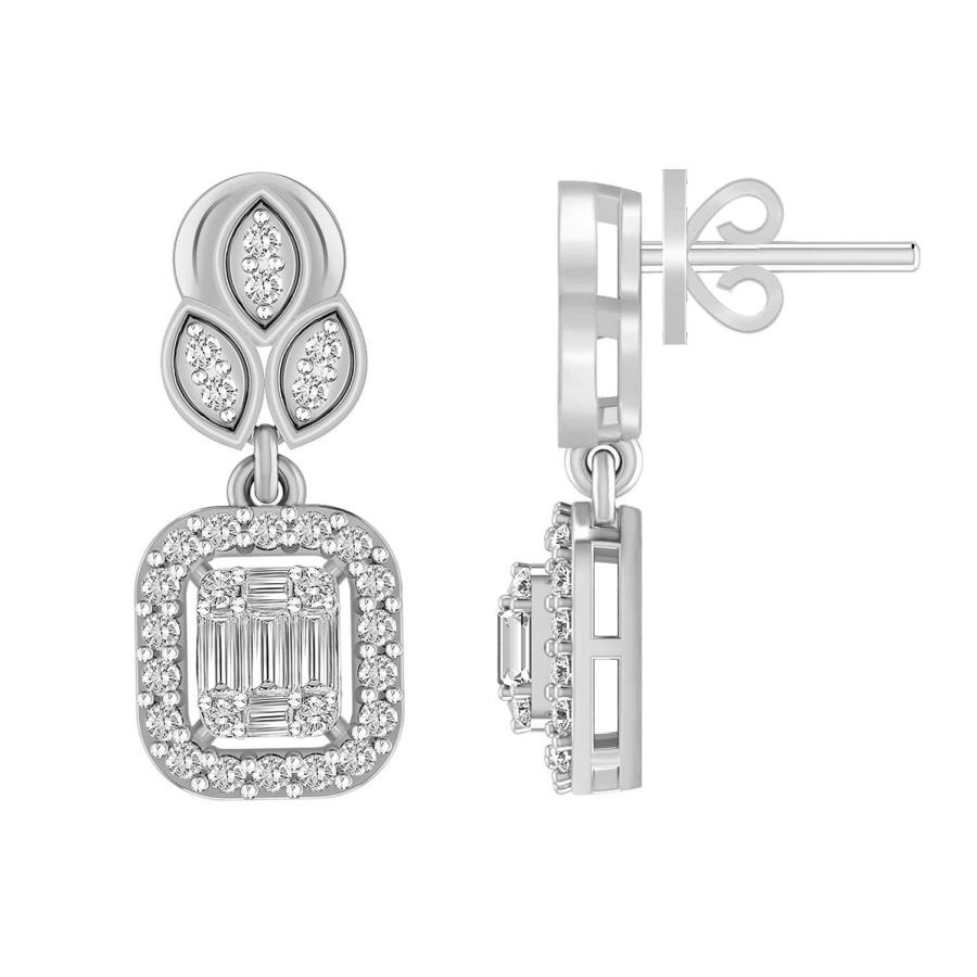 LADIES EARRINGS 0.50CT ROUND/BAGUETTE DIAMOND 14K WHITE GOLD - Image 1