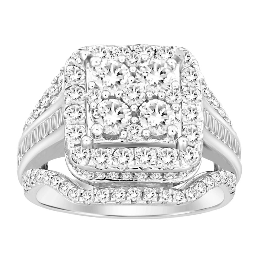 LADIES RING 1.00CT ROUND/BAGUETTE DIAMOND 10K WHITE GOLD - Image 1