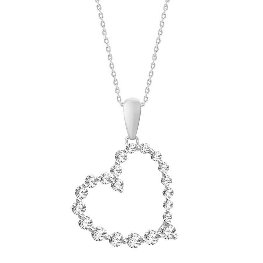 LADIES PENDANT WITH CHAIN 0.75CT ROUND DIAMOND 14K WHITE GOLD - Image 1