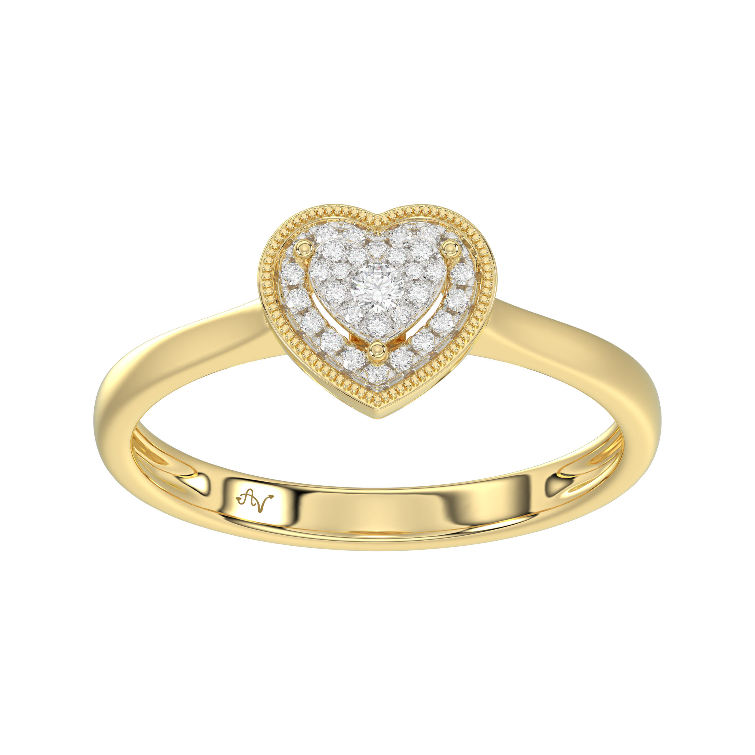 10K Yellow Gold Heart Diamond Ring For Women 0.10Ct Round Diamond Heart Ring - Image 1