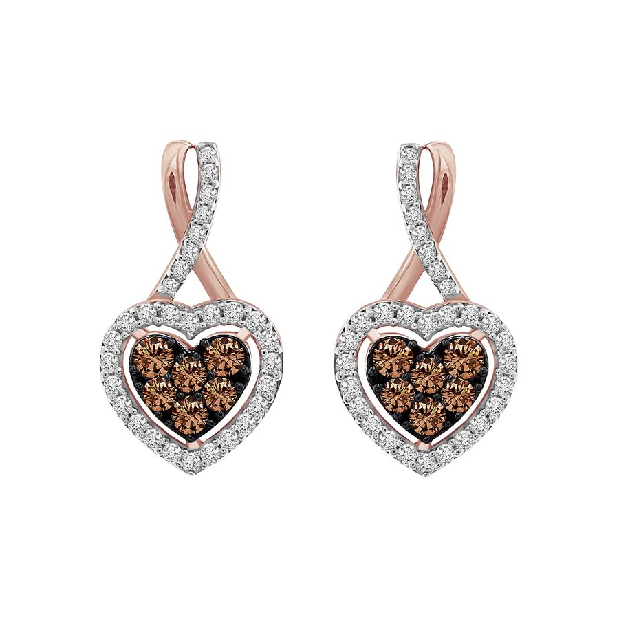 LADIES EARRINGS 0.75CT ROUND DARK BROWN DIAMOND 14K ROSE GOLD (SI QUALITY) - Image 1