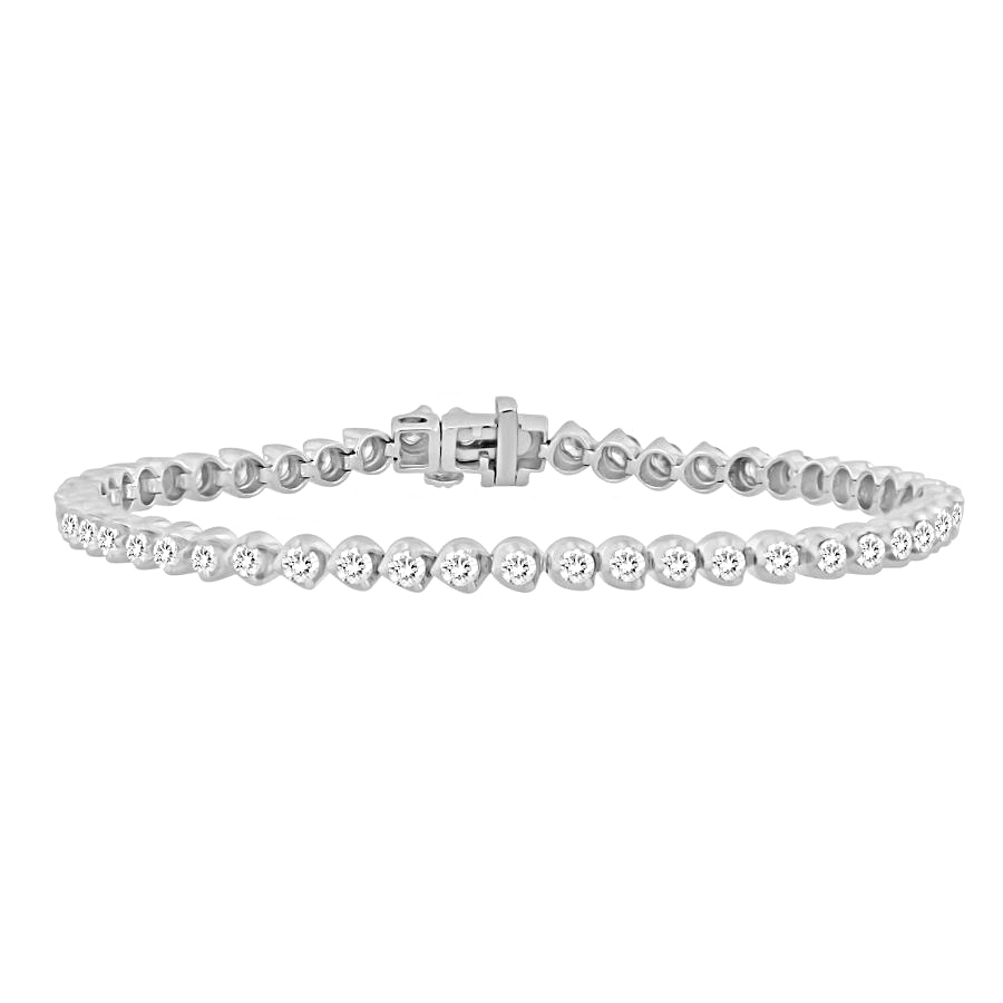 LADIES BRACELET 3.00CT ROUND DIAMOND 14K WHITE GOLD - Image 1
