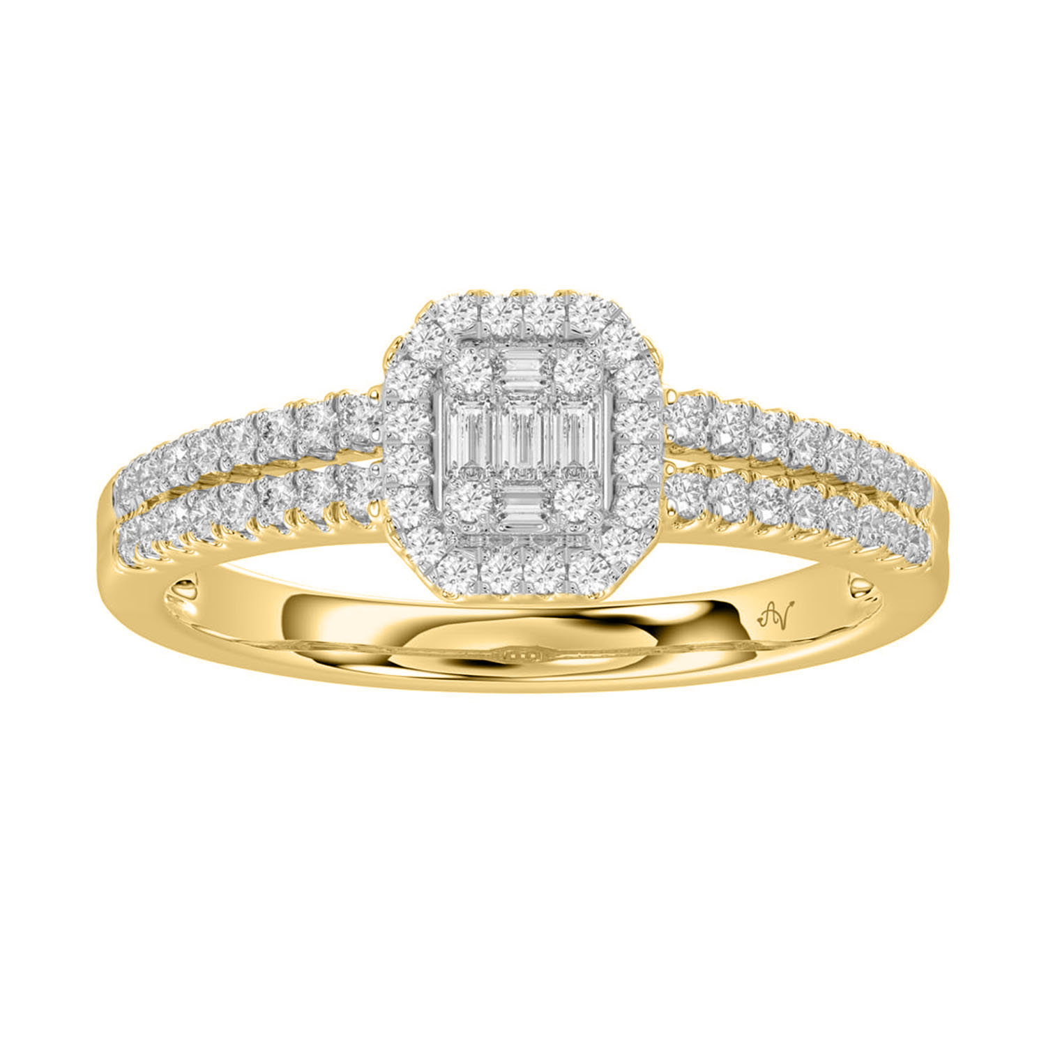 LADIES RING 0.20CT ROUND/BAGUETTE DIAMOND 14K YELLOW GOLD - Image 1