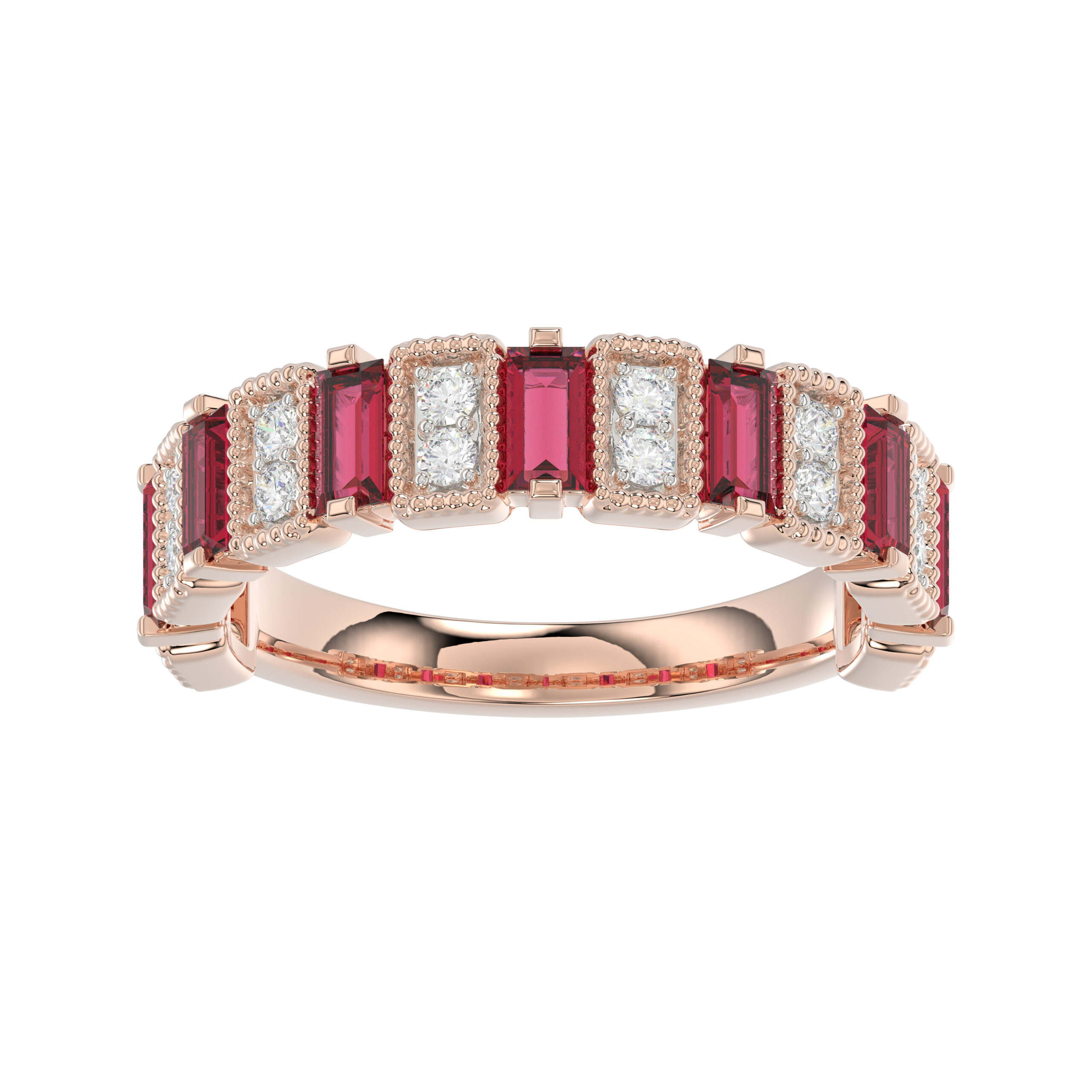 LADIES BAND 1.30CT ROUND/BAGUETTE RUBY DIAMOND 14K ROSE GOLD - Image 1