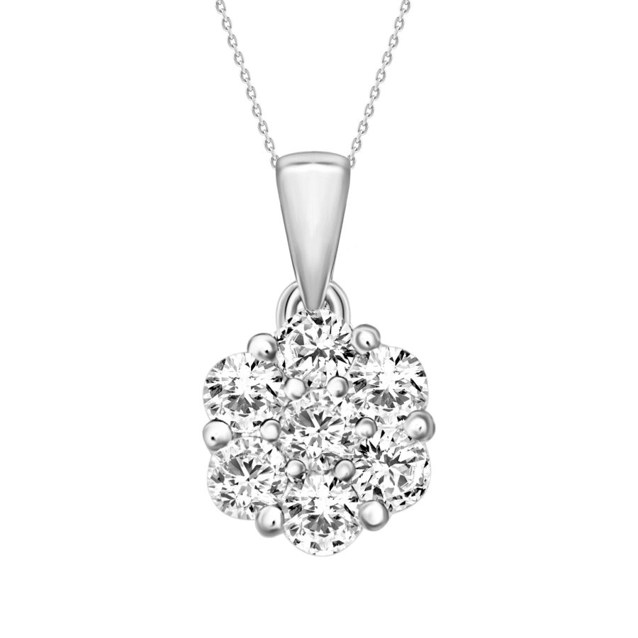 LADIES PENDANT WITH CHAIN 0.75CT ROUND DIAMOND 14K WHITE GOLD - Image 1