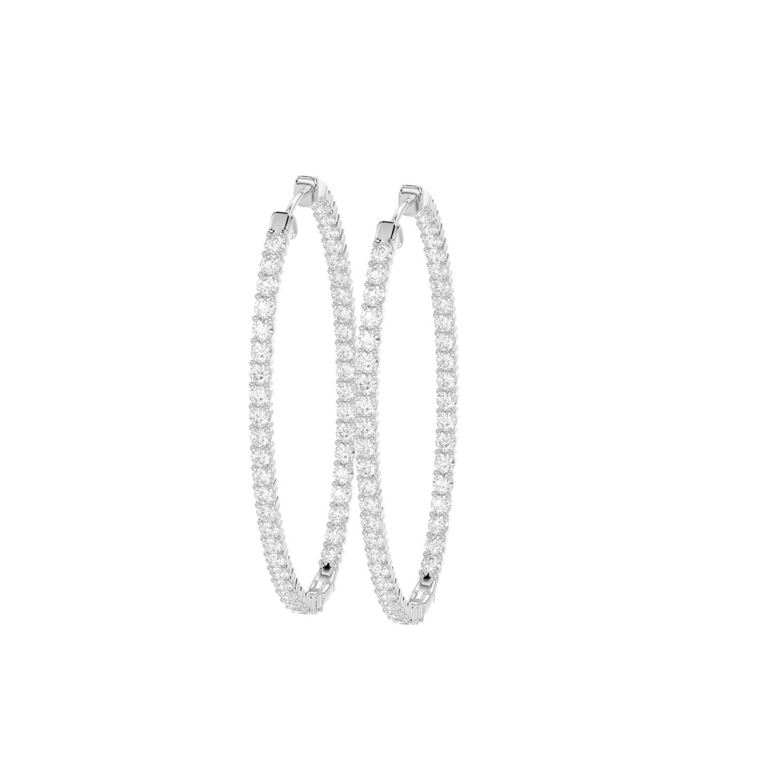 LADIES HOOPS EARRING 3.50CT ROUND DIAMOND 14K YELLOW GOLD IN OUT - Image 1