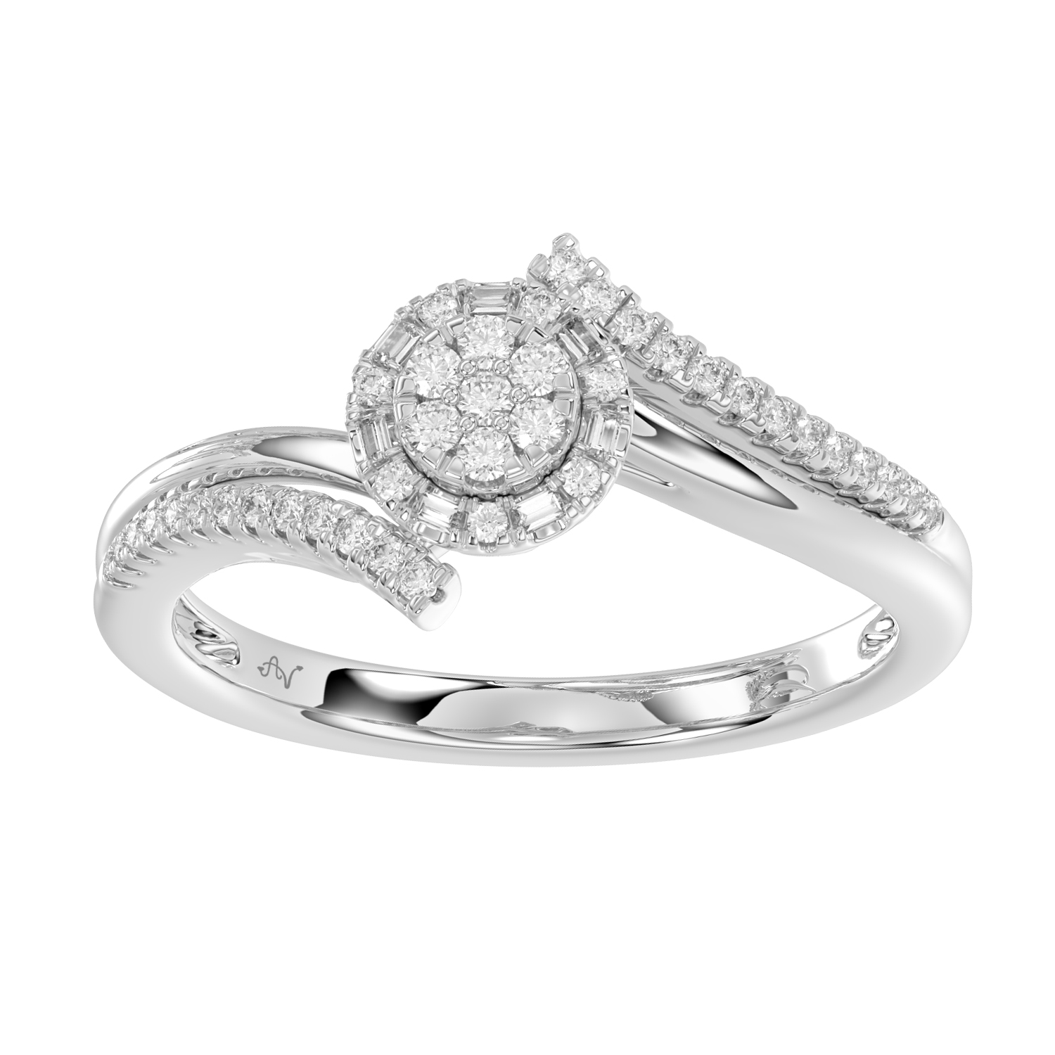LADIES RING 0.20CT ROUND/BAGUETTE DIAMOND 14K WHITE GOLD - Image 1