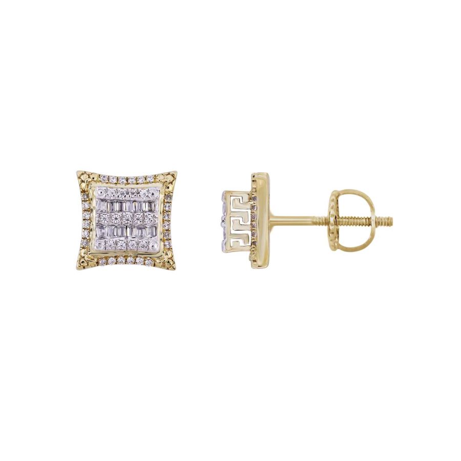 LADIES EARRINGS 0.25CT ROUND/BAGUETTE DIAMOND 10K YELLOW GOLD - Image 1