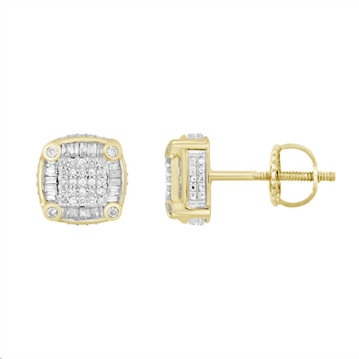 LADIES EARRINGS 0.25CT ROUND/BAGUETTE DIAMOND 10K YELLOW GOLD - Image 1