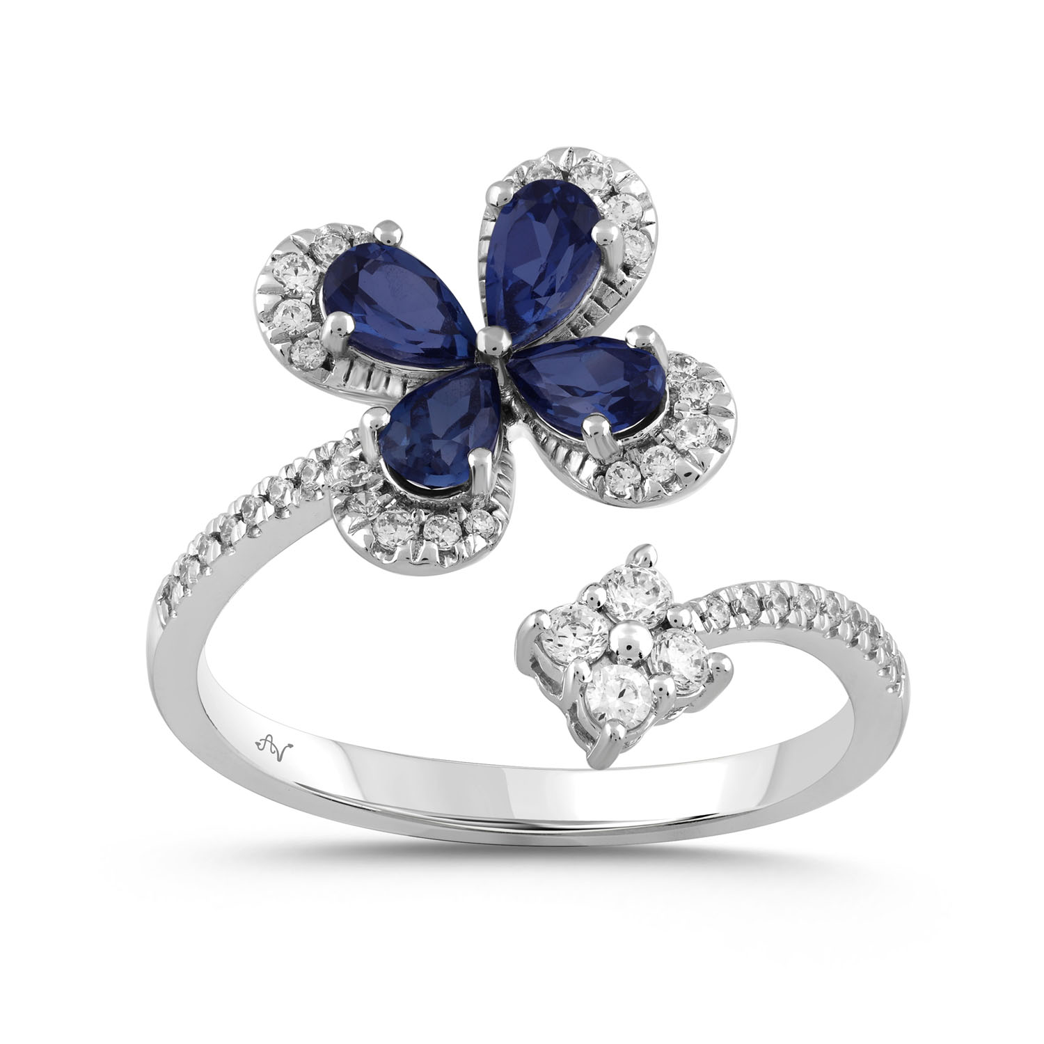 LADIES RING 1.16CT PEAR SAPPHIRE/ROUND DIAMOND 14K WHITE GOLD (CENTER STONE 0.88CT PEAR SAPPHIRE DIAMOND) - Image 1