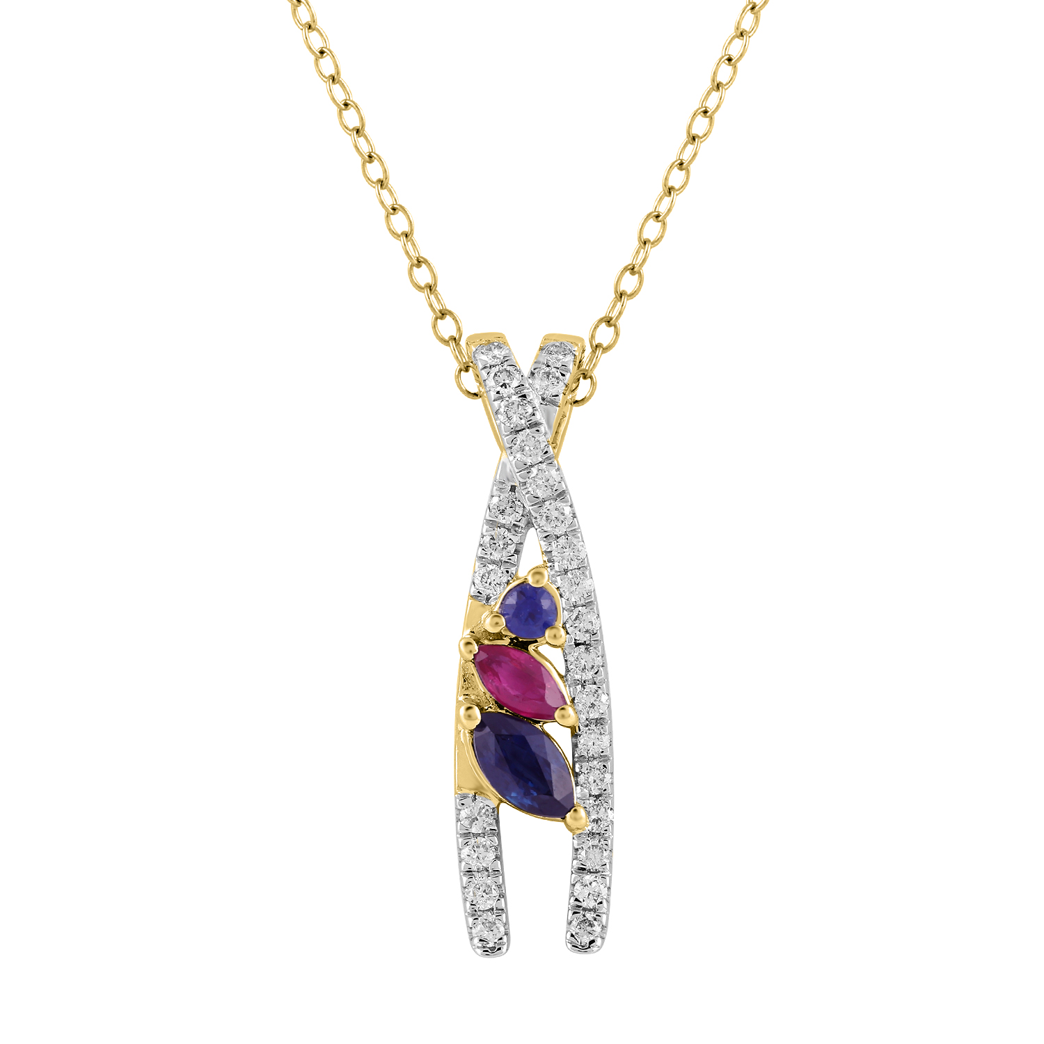 LADIES PENDANT WITH CHAIN 0.62CT ROUND/BLUE SAPPHIRE/RUBY DIAMOND DIAMOND 14K YELLOW GOLD (CENTER STONE MARQUISE/ROUND DIAMOND 0.50CT) - Image 1
