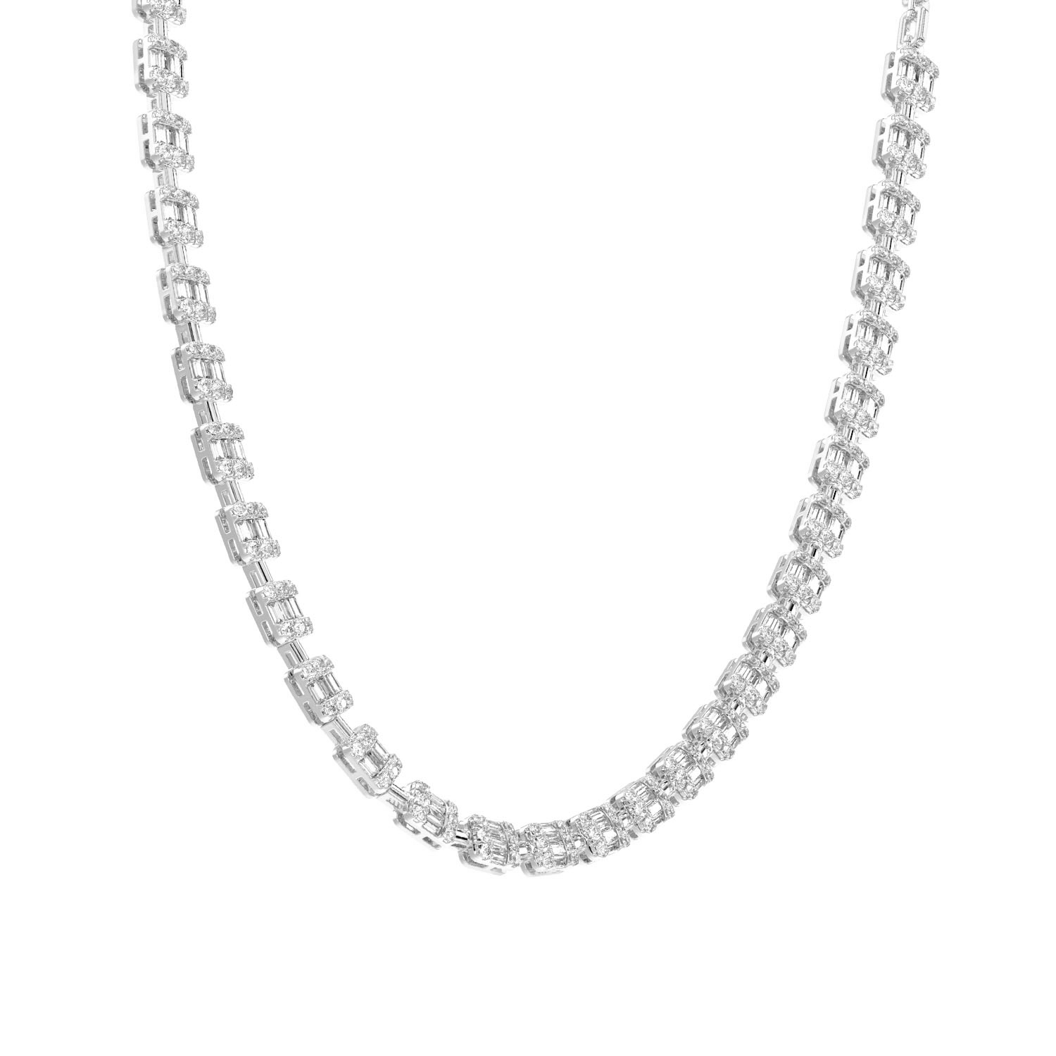 LADIES NECKLACE 4.00CT ROUND/BAGUETTE DIAMOND 14K WHITE GOLD - Image 1
