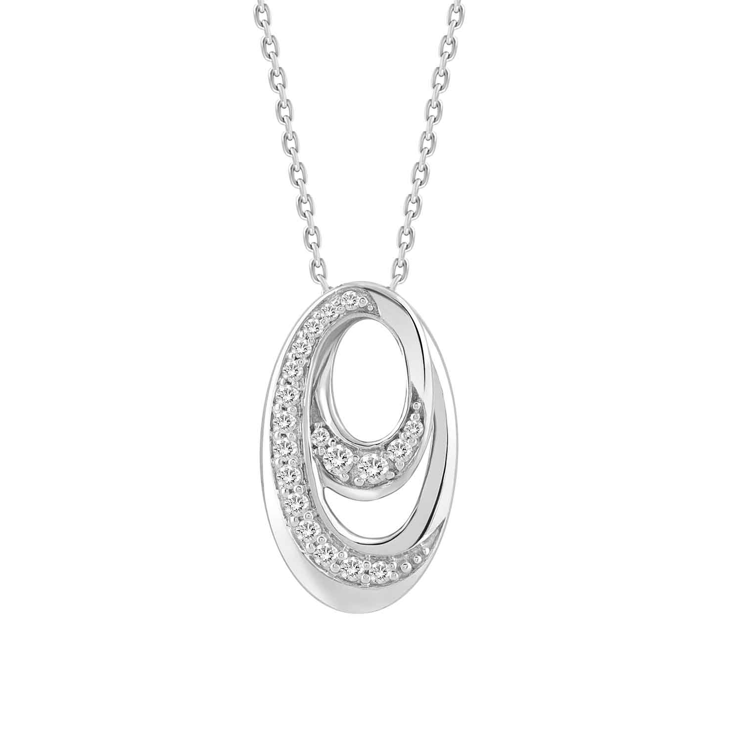 LADIES PENDANT WITH CHAIN 0.16CT ROUND DIAMOND 14K WHITE GOLD - Image 1