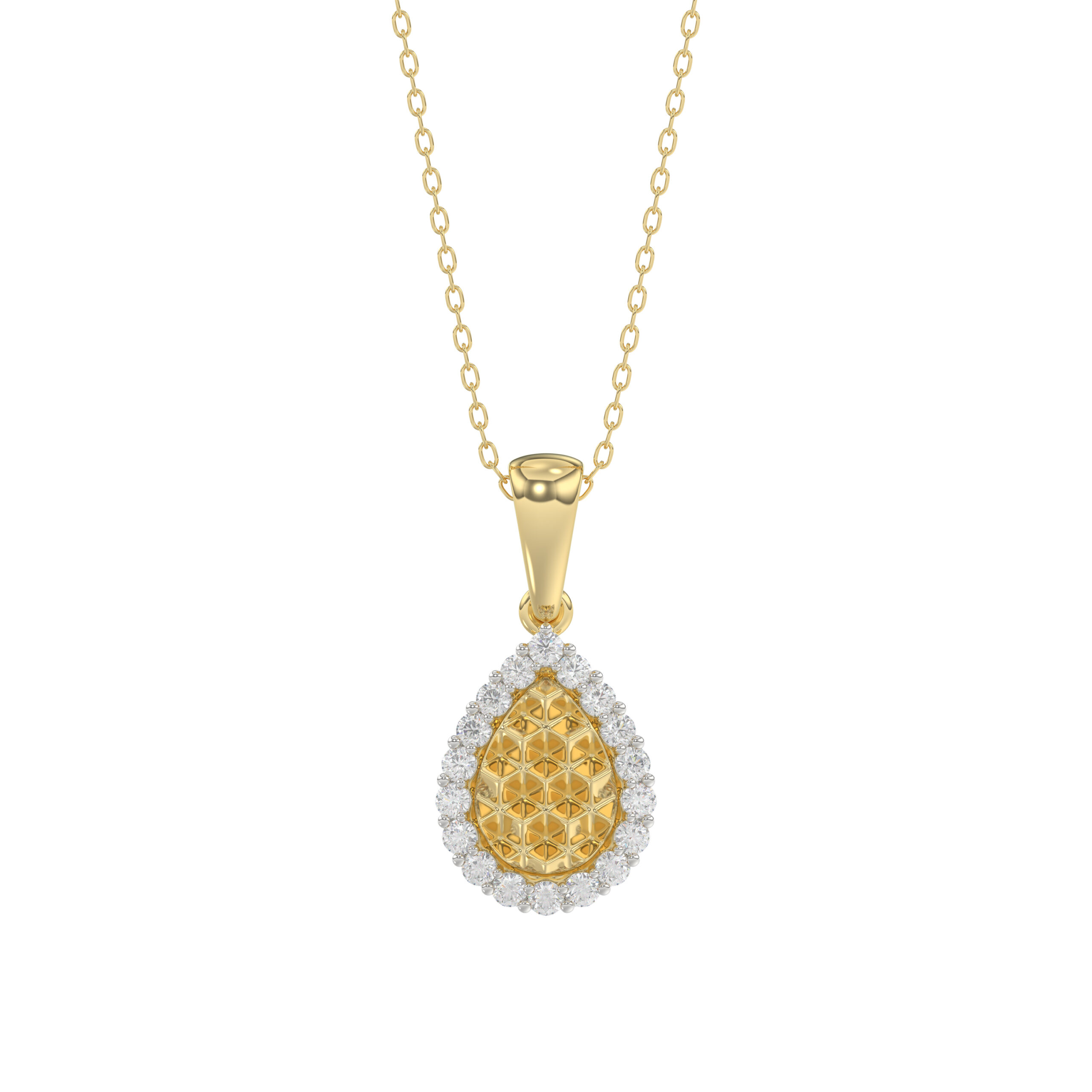 Elegant 10K Yellow Gold Ladies Teardrop Nugget Pendant Featuring A Cluster Of 0.20 Ct Round Diamonds. Includes Chain - Image 1