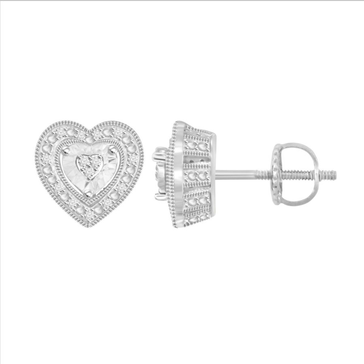 Sterling Silver White Heart Shaped Diamond Earrings For Women 0.10CT Round Diamond Love Heart Earrings - Image 1