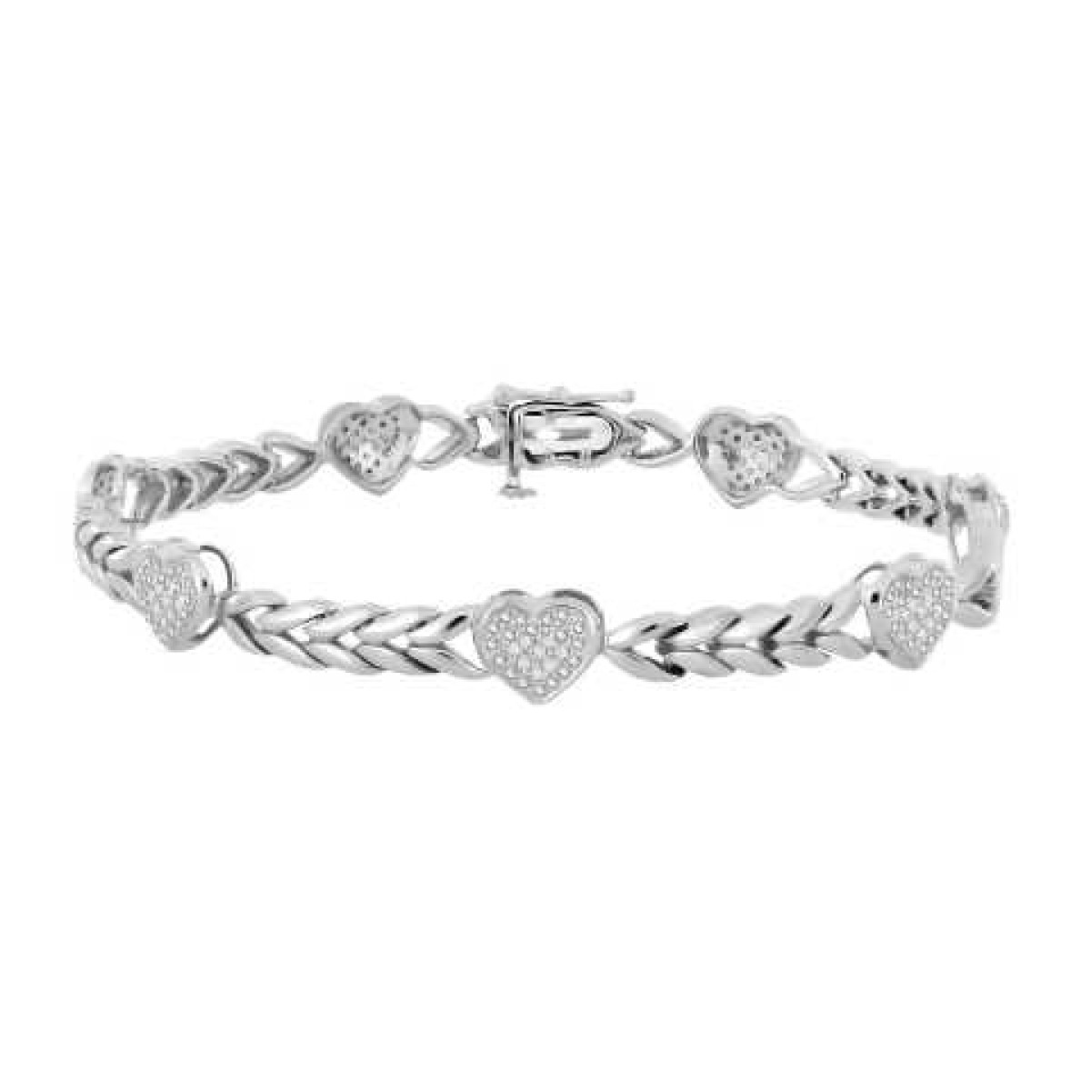 Sterling Silver White 0.20CT Round Diamond Heart Bracelet Women�S Fashion Fine Jewelry Bracelet - Image 1