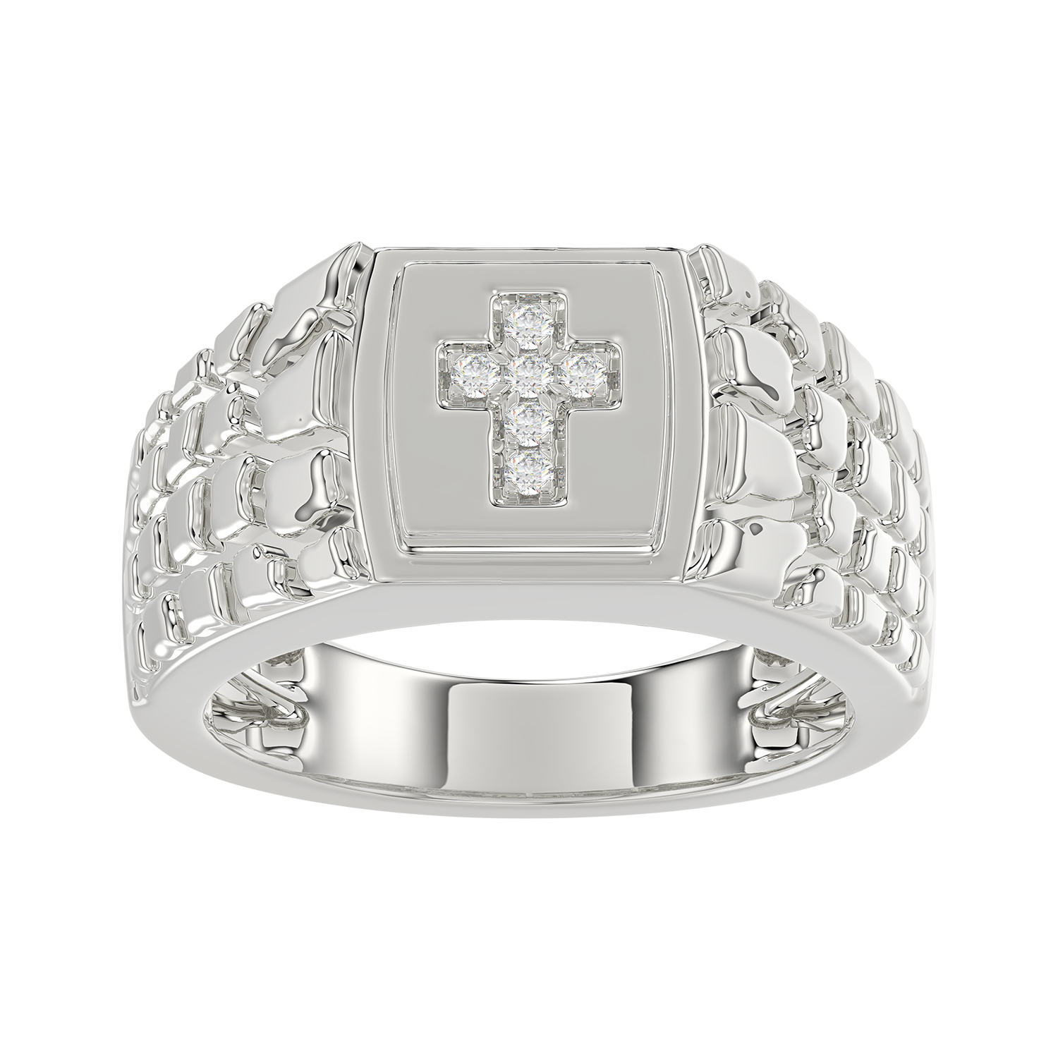 �Elegant Men�S Fashion Ring 0.10Ct Round Diamond Sterling Silver White Luxury Statement Jewelry For Men - Image 1