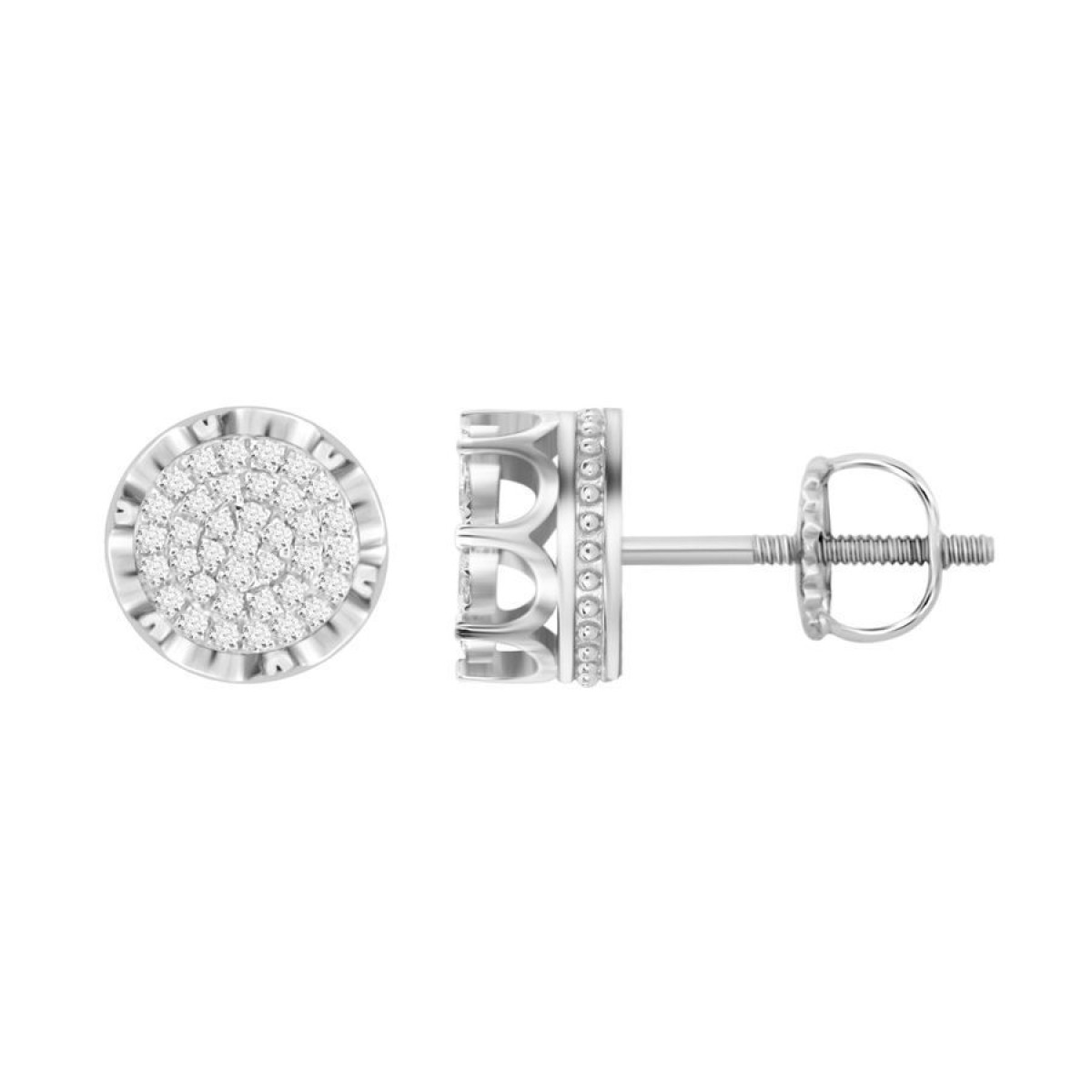 Men�S Diamond Stud Earrings 0.15CT Round Cluster Sterling Silver White Classic Stud Earrings - Image 1