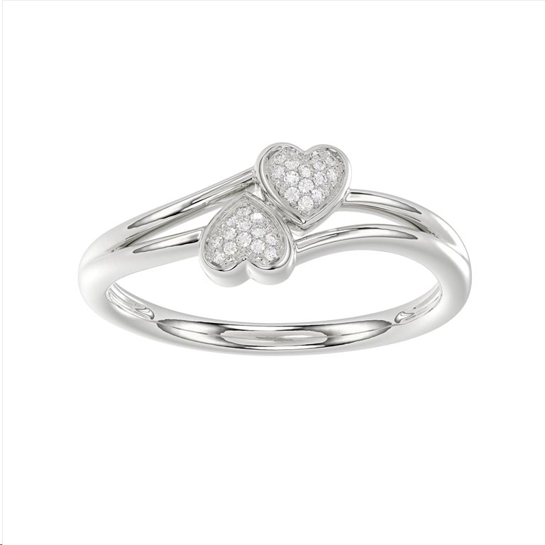 Sterling Silver Diamond Double Heart Ring 0.05Ct Round Women Promise Engagement Ring Cute Romantic Gift - Image 1