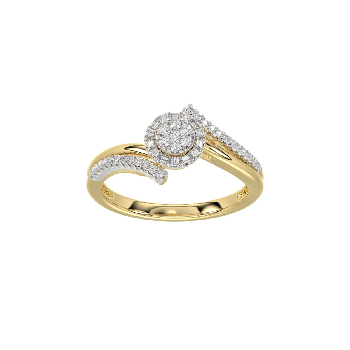 Elegant 10K Yellow Gold 0.20CT Round & Baguette Diamond Halo Ring For Women - Image 1