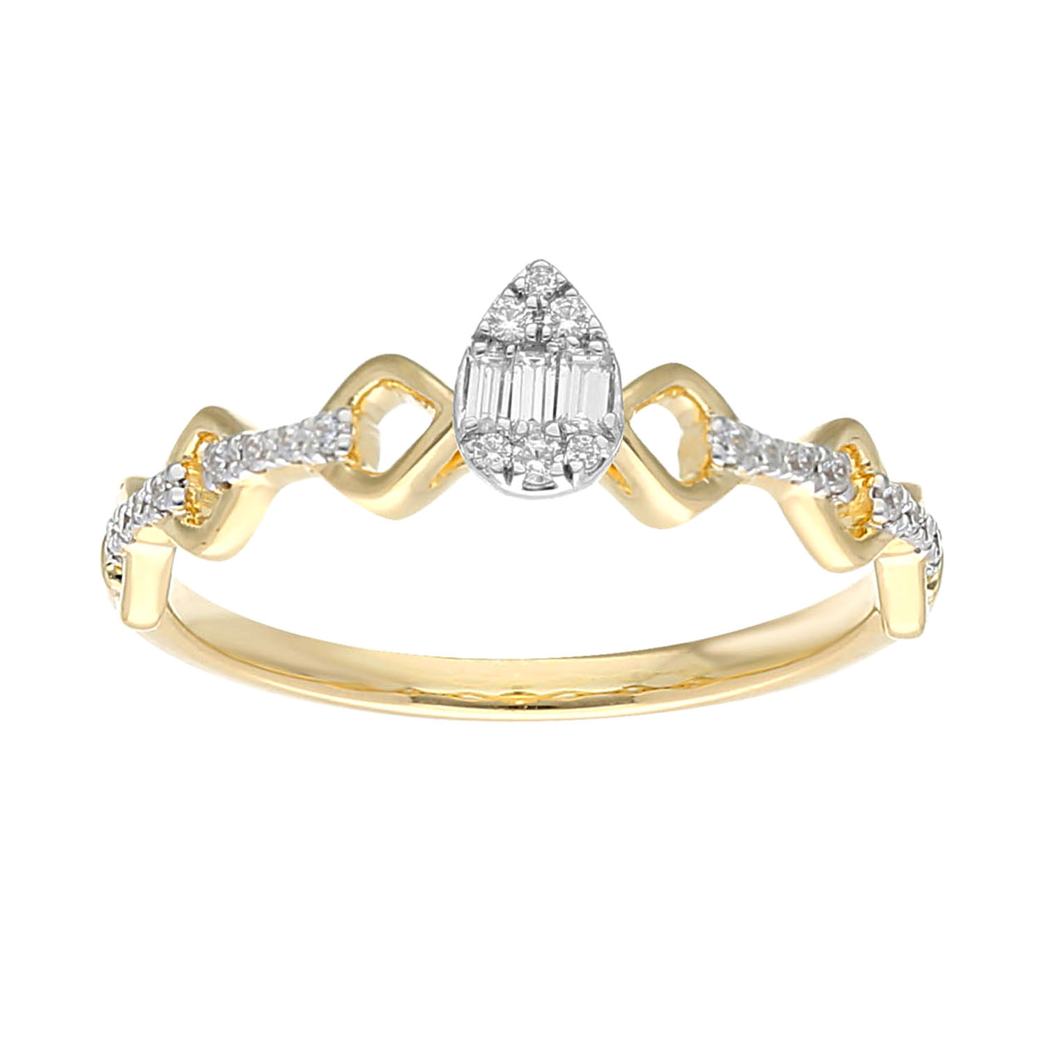 Ladies 0.15Ct Diamond Teardrop Halo Promise Ring � Baguette & Round Cut Diamonds In 10K Yellow Gold - Image 1