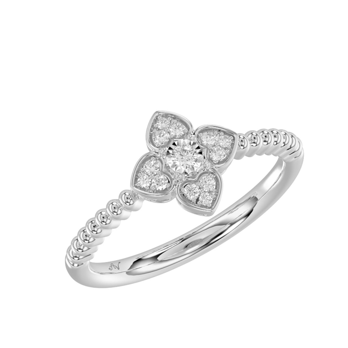 Sterling Silver 0.10Ct Round Diamond Flower-Shaped Ring Stylish Ladies Engagement & Fashion Ring - Image 1