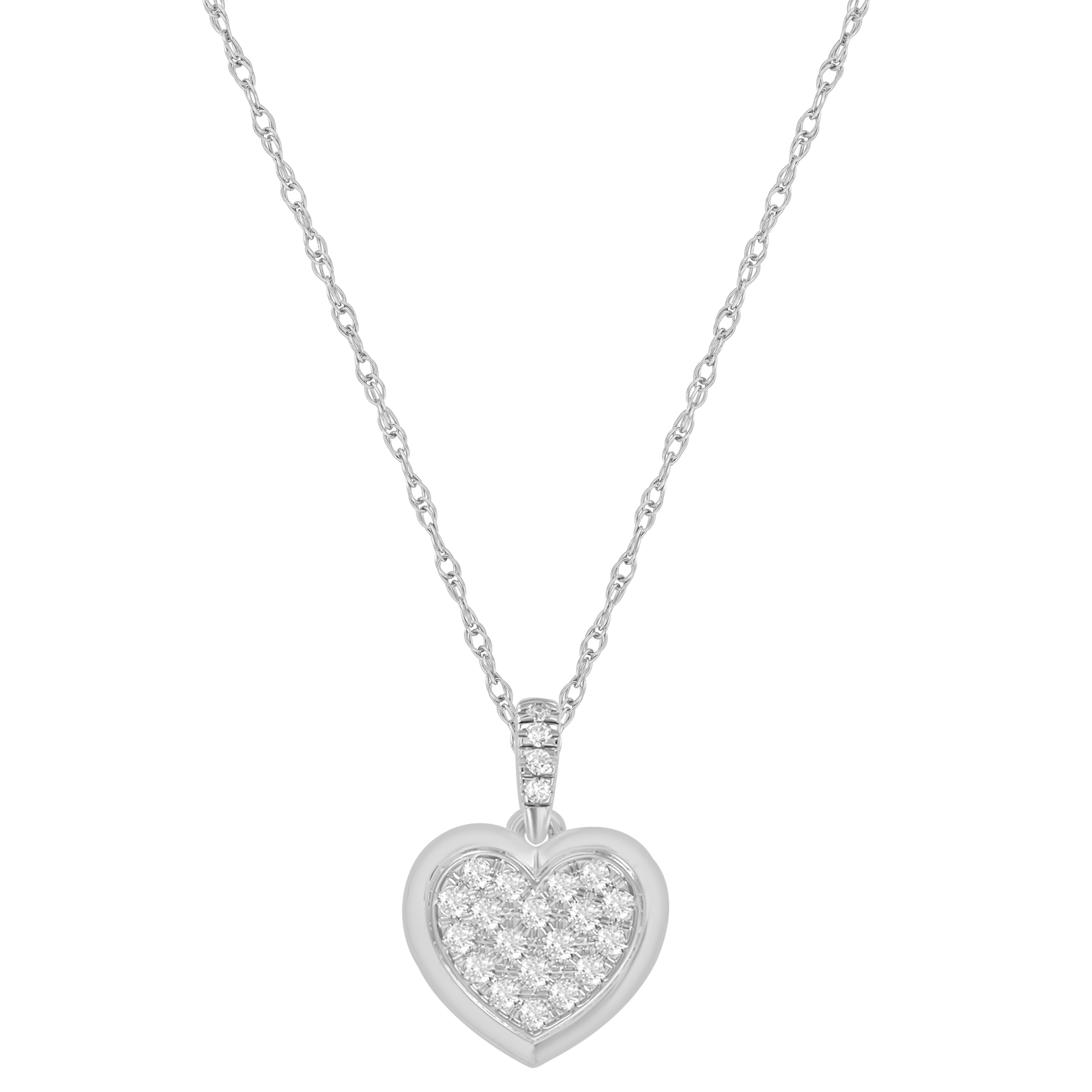 Elegance Ladies Heart Shape Fashion Pendant With Chain 0.15Ct Round Diamond Sterling Silver White - Image 1