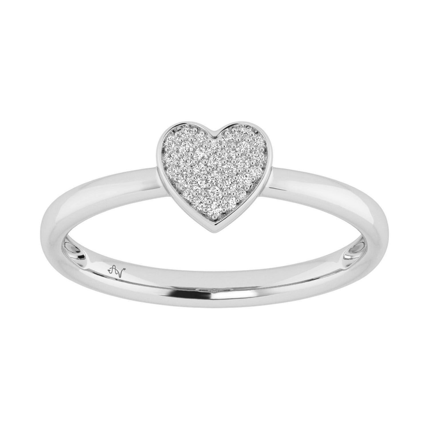 Sterling Silver White Heart Cluster Diamond Promise Ring 0.10CT Round Diamonds For Girls & Women - Image 1