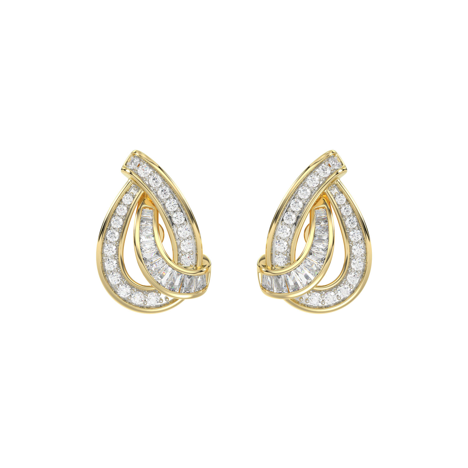 LADIES EARRING 0.20CT ROUND/BAGUETTE DIAMOND 10K YELLOW GOLD - Image 1