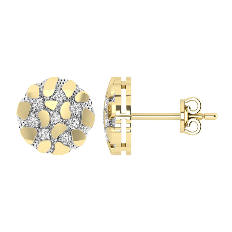 Ladies Nugget-Fashion Earrings 0.15Ct Round Diamond 10K Yellow Gold � Elegant Women�S Fashion Jewelry Gift - Image 1
