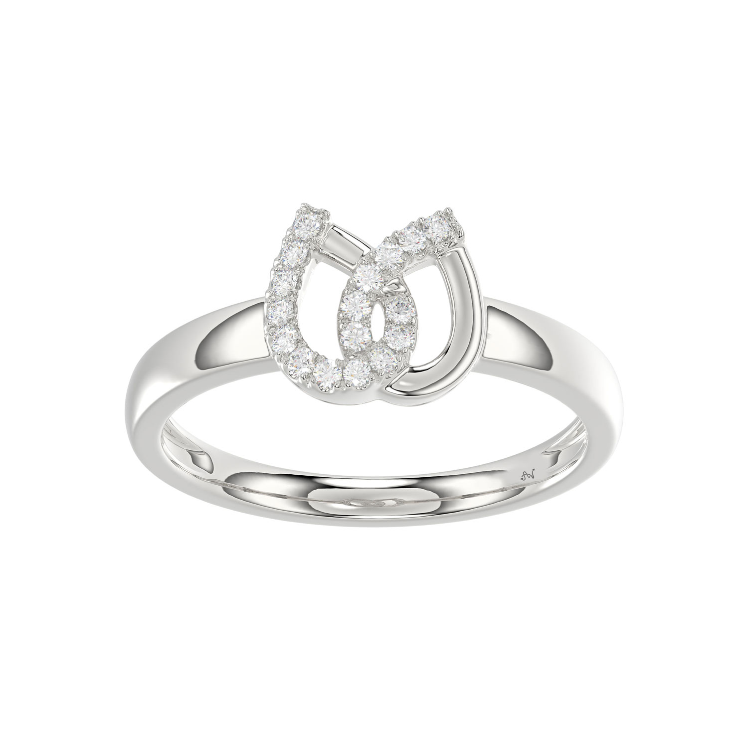 Ladies Lucky Horseshoe Fashion Ring 0.10Ct Round Diamond Sterling Silver White � Double Horseshoe Fashion Jewelry - Image 1