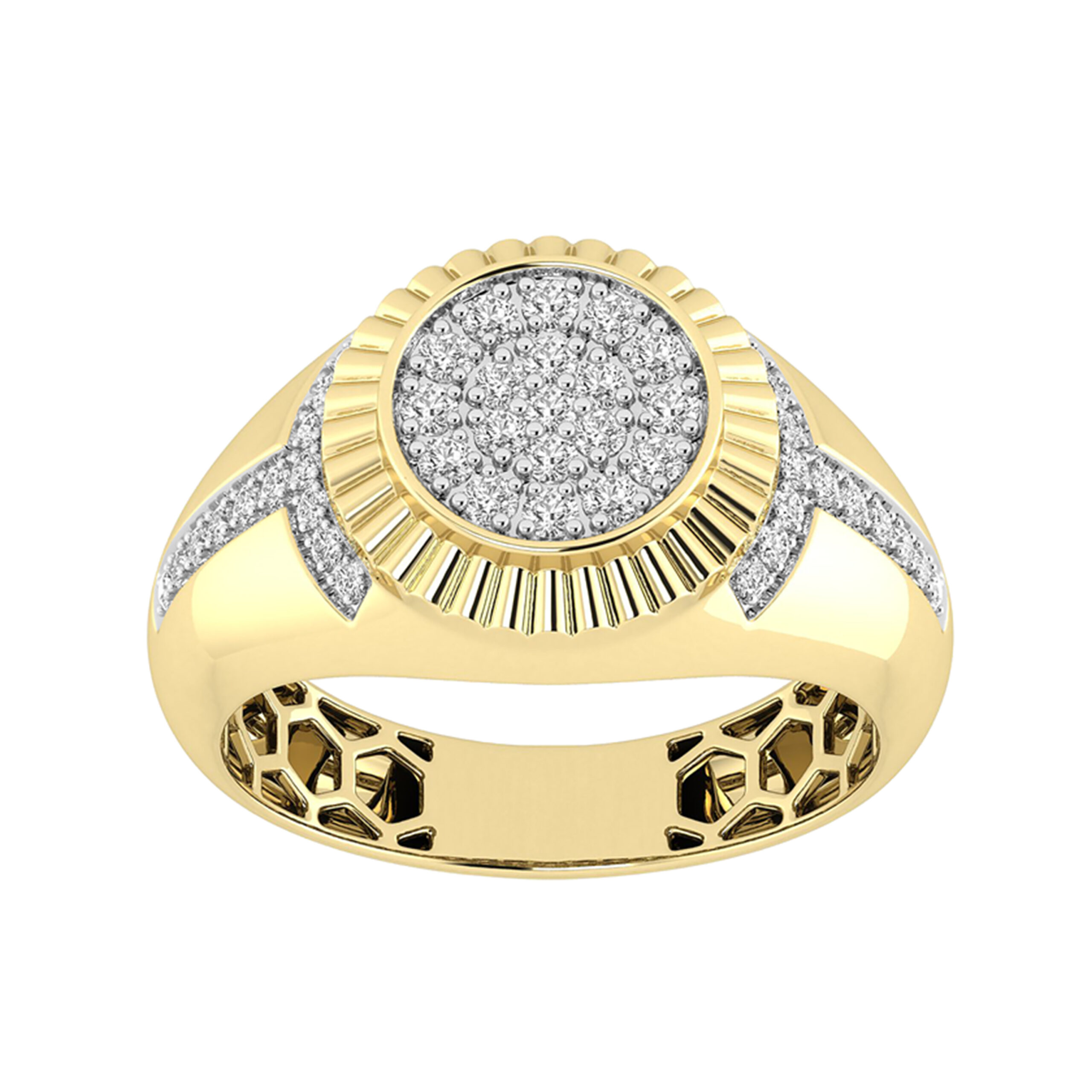 Men�S 10K Yellow Gold Diamond Ring � 0.50Ct Round Cluster Diamond, Stylish Men�S Wedding & Fashion Ring - Image 1