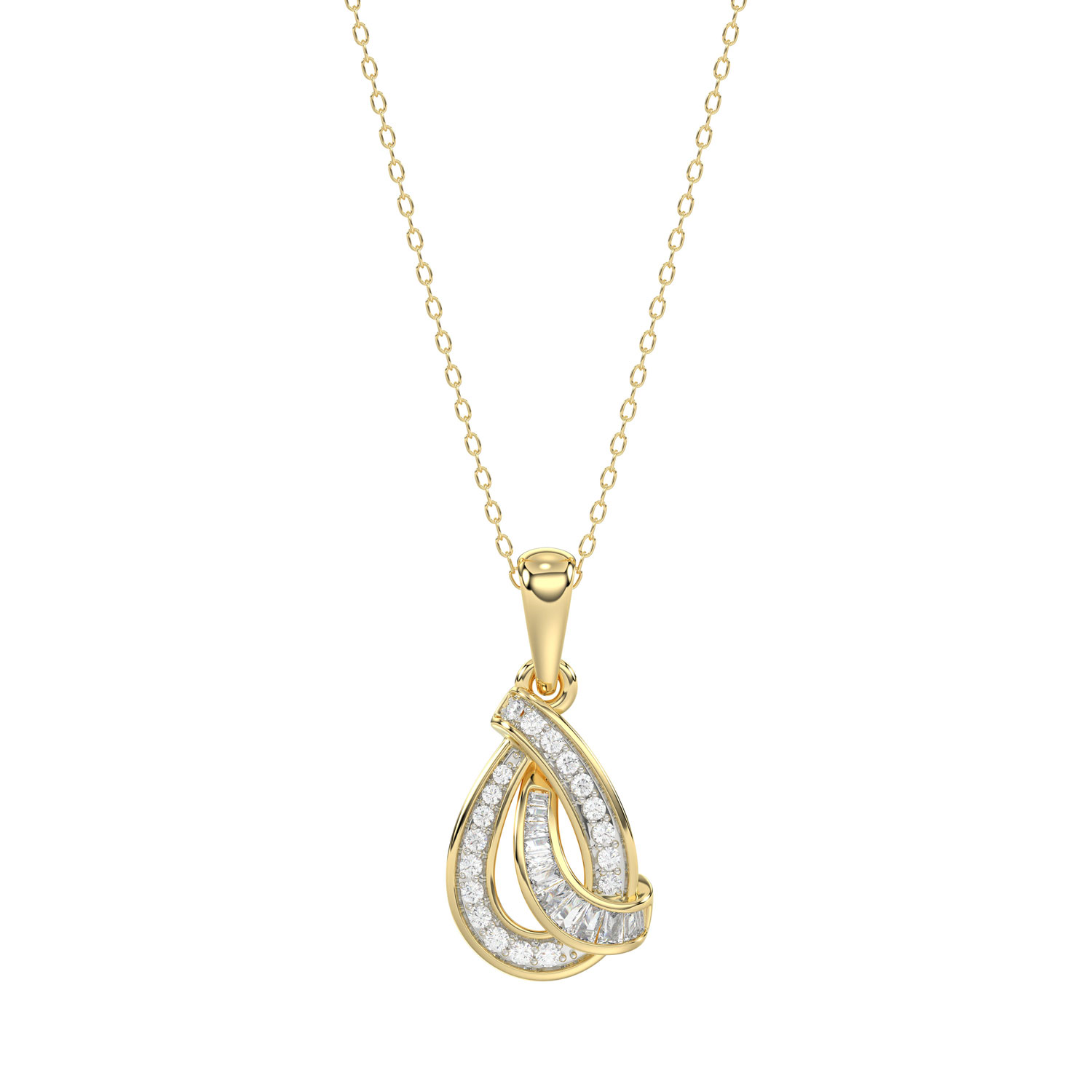 LADIES PENDANT 0.15CT ROUND/BAGUETTE DIAMOND 10K YELLOW GOLD - Image 1
